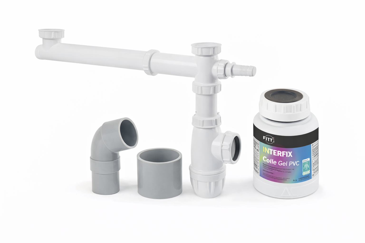 Kit raccordement évier double bac Ø40 – Complet avec colle