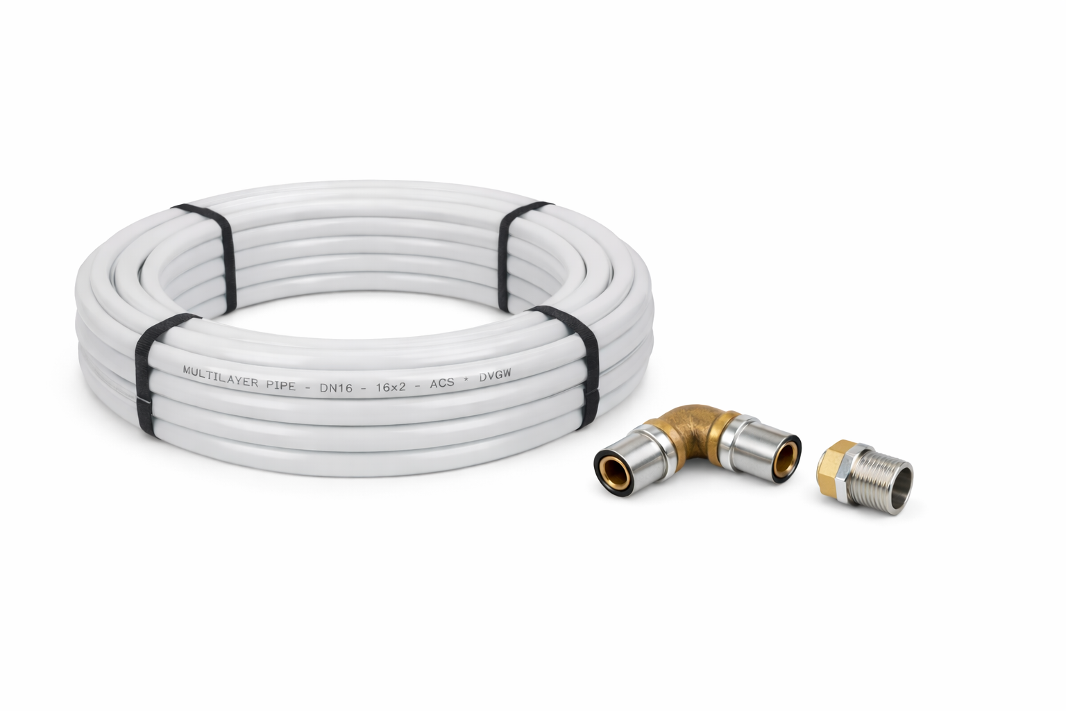 Pack alimentation WC multicouche Ø16 – Couronne 25 m + raccords